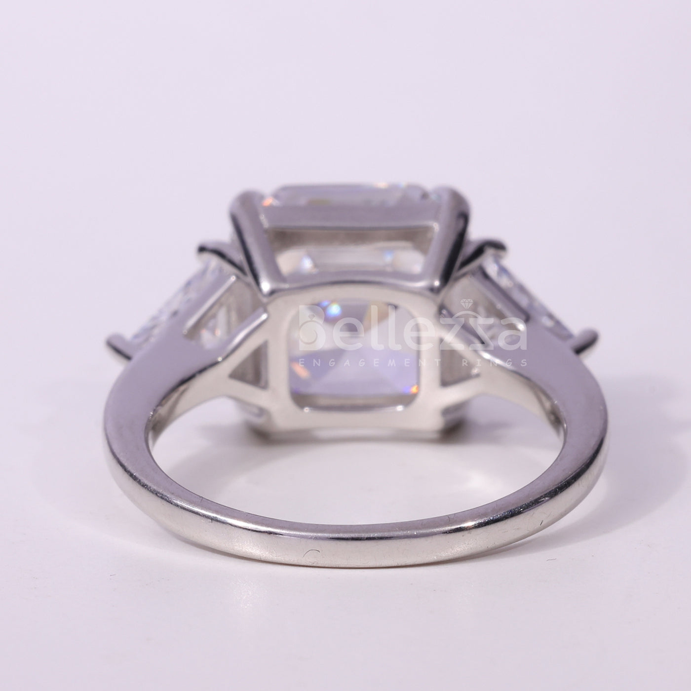 1.50CT Asscher Cut Three Stone Moissanite Engagement Ring