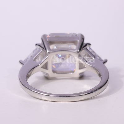 1.50CT Asscher Cut Three Stone Moissanite Engagement Ring