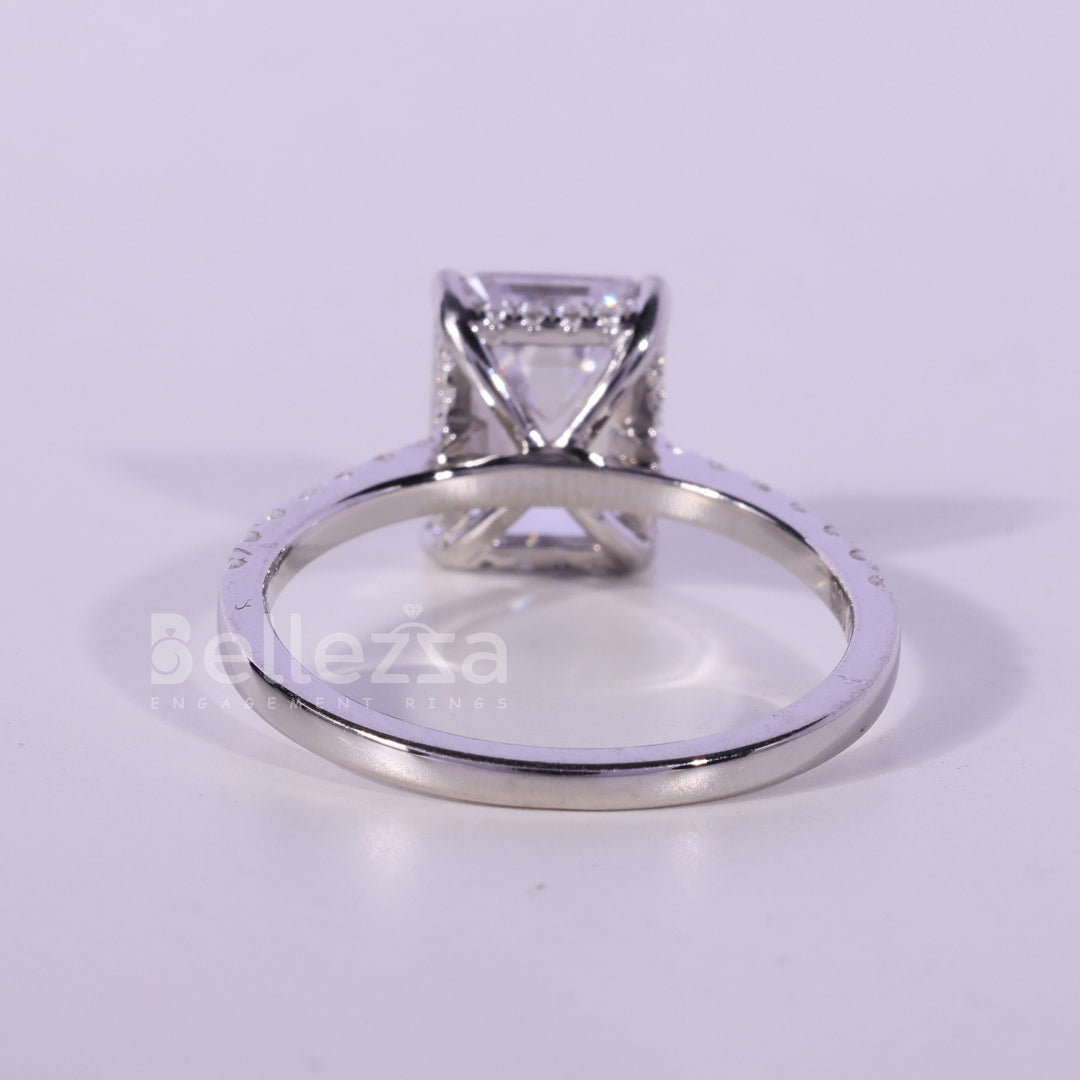 1.0CT Emerald Cut Pave Setting Moissanite Engagement Ring
