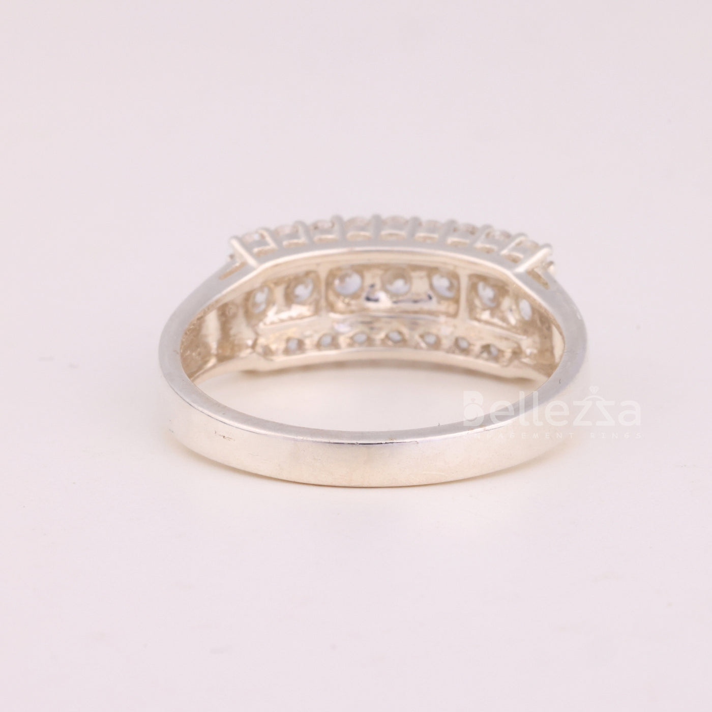 Round Cut Three Row Pave Setting Moissanite Engagement Ring