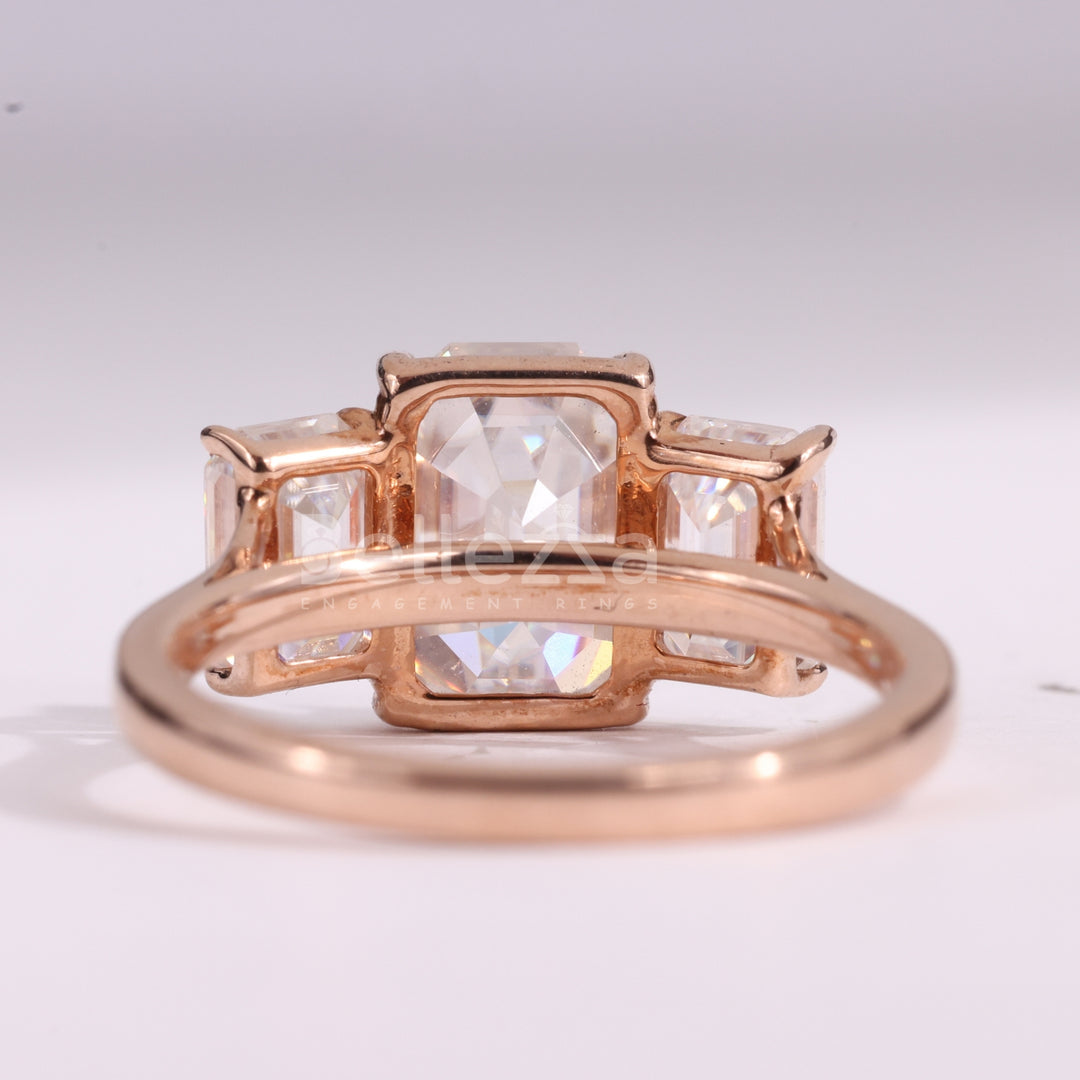 1.50CT Emerald Cut Three Stone Moissanite Engagement Ring