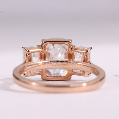 1.50CT Emerald Cut Three Stone Moissanite Engagement Ring