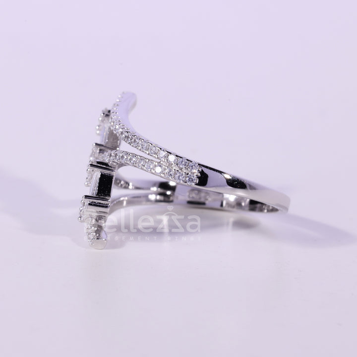 Unique Baguette & Round Diamond Cluster Moissanite Engagement Ring