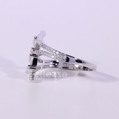 Unique Baguette & Round Diamond Cluster Moissanite Engagement Ring