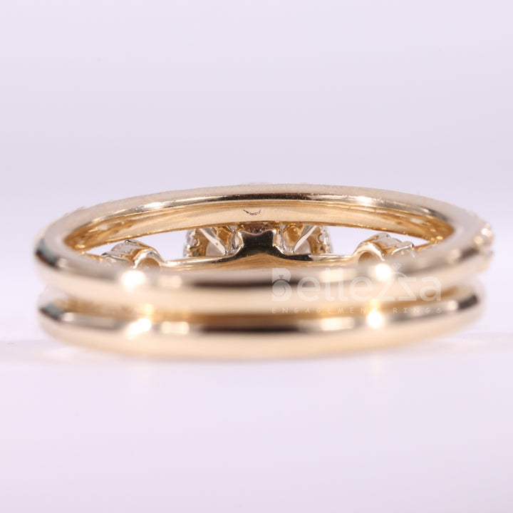 1.0CT Round Cut Cluster Diamond Moissanite Engagement Ring Set