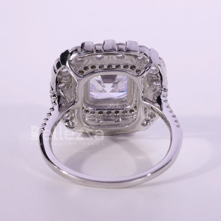 1.0CT Asscher Cut Double Halo Moissanite Engagement Ring