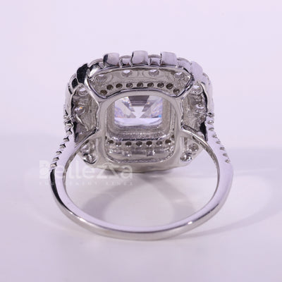 1.0CT Asscher Cut Double Halo Moissanite Engagement Ring