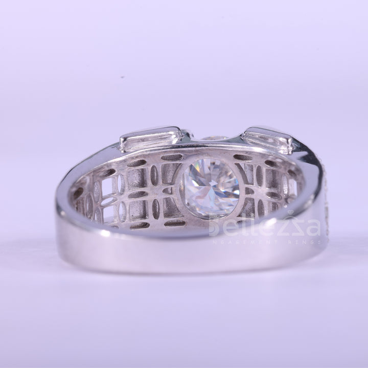 1.0CT Round Cut Unique Moissanite Men's Engagement Ring