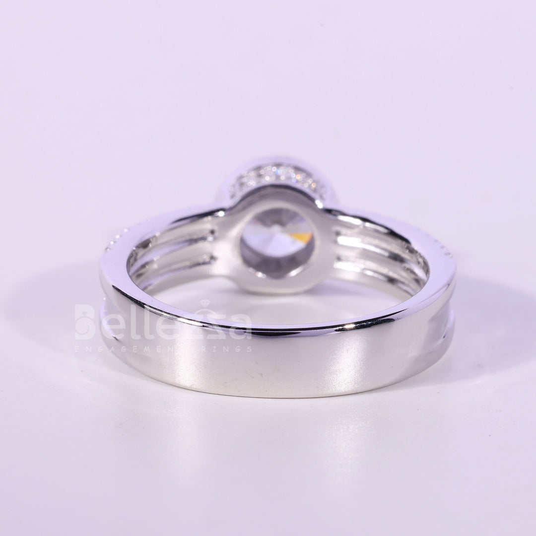 1.0CT Round Cut Three Row Pave Setting Moissanite Engagement Ring