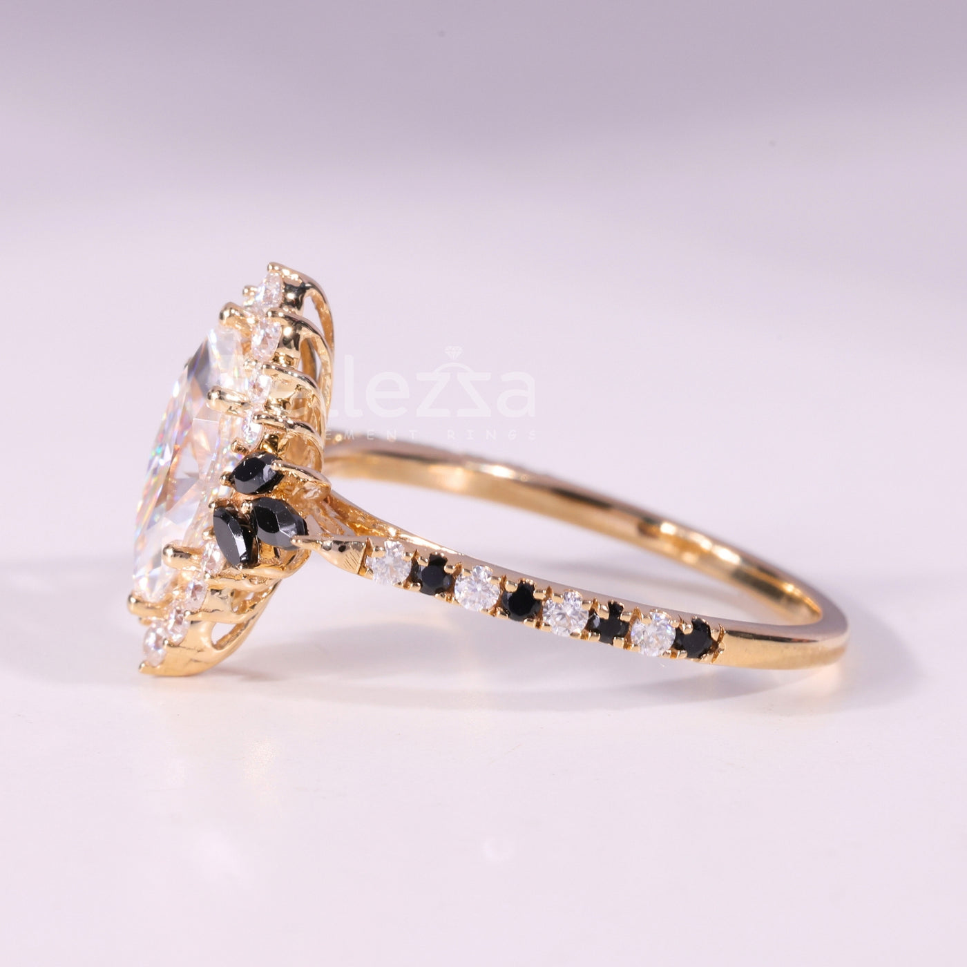 1.0CT Marquise Cut Unique Black Cluster Diamond Engagement Ring