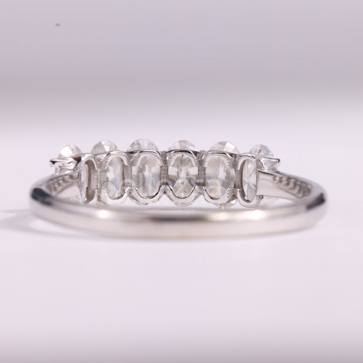 Oval Cut Six Diamond Moissanite Wedding Band