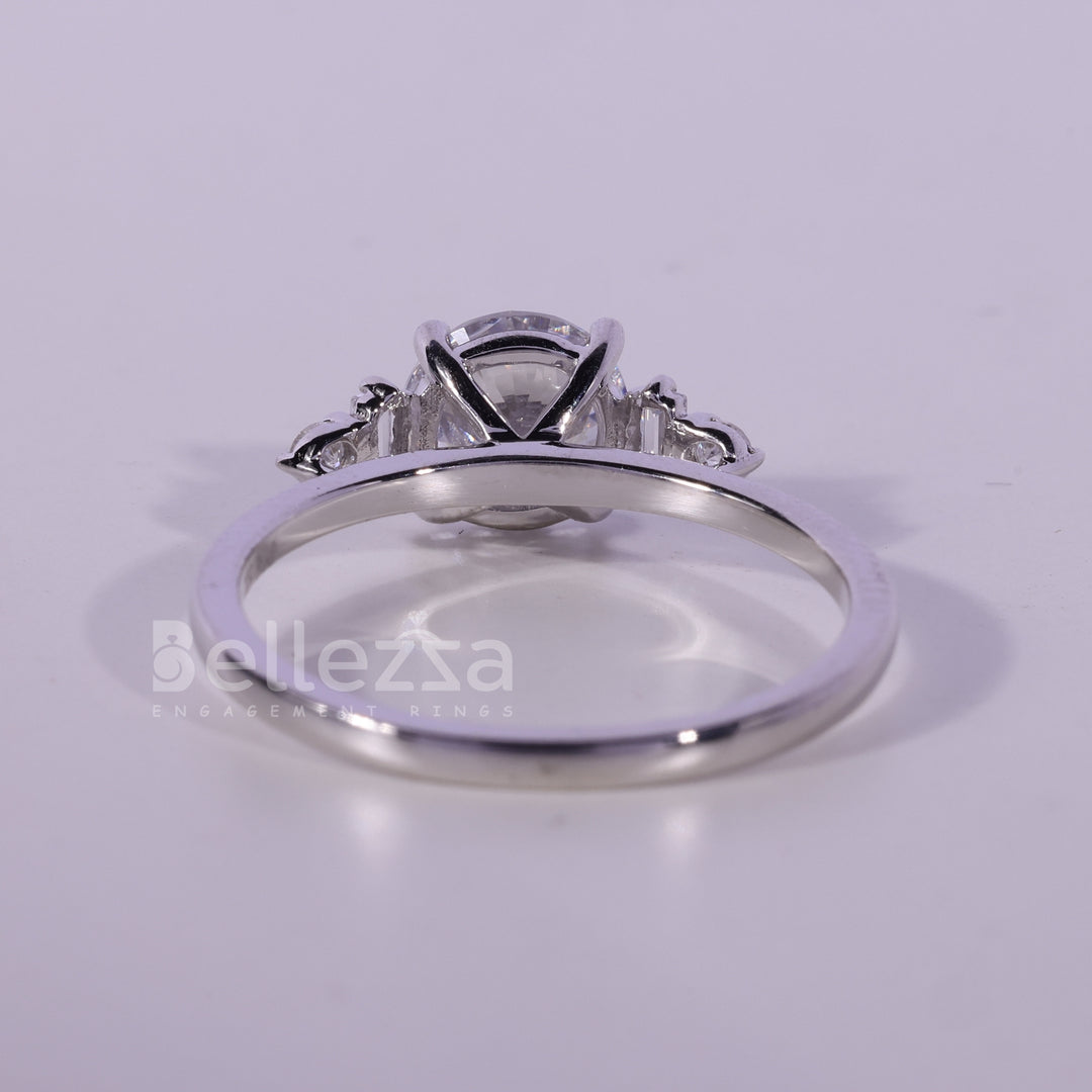 1.0CT Round Cut Cluster Diamond Moissanite Engagement Ring