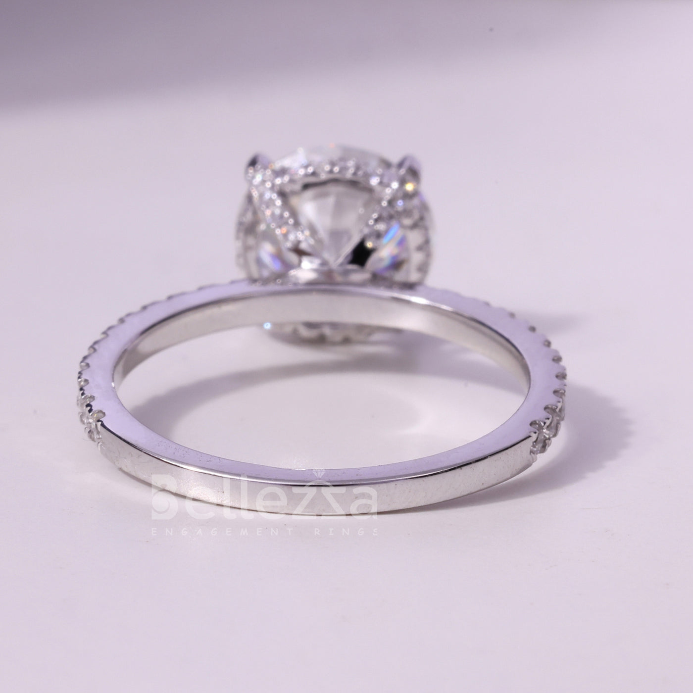 1.0CT Round Cut Hidden Halo Pave Setting Moissanite Engagement Ring