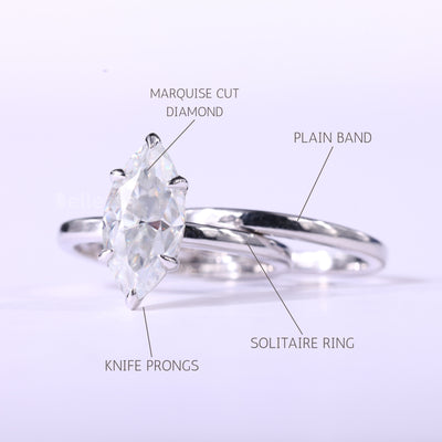 1.50CT Marquise Cut Solitaire Moissanite Plain Bridal Ring Set
