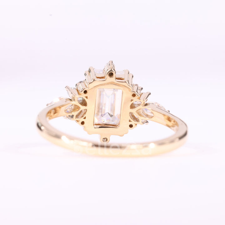1.00CT Emerald Cut Cluster Diamond Moissanite Engagement Ring