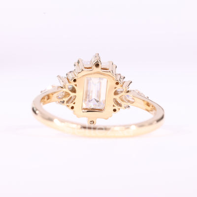 1.00CT Emerald Cut Cluster Diamond Moissanite Engagement Ring