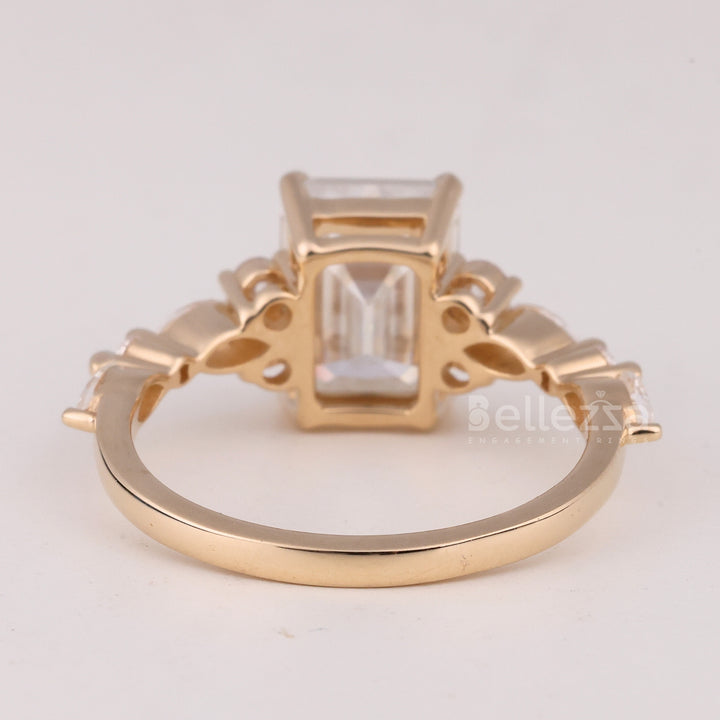 1.50CT Emerald Cut Cluster Diamond Moissanite Engagment Ring