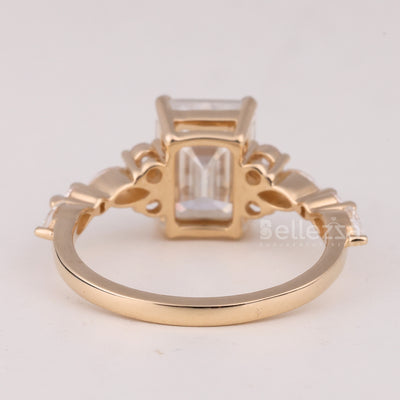 1.50CT Emerald Cut Cluster Diamond Moissanite Engagment Ring