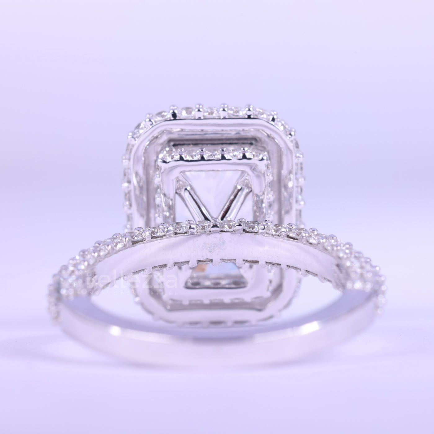 2.0CT Radiant Cut Three Side Pave & Halo Set Moissanite Engagement Ring