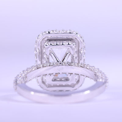 2.0CT Radiant Cut Three Side Pave & Halo Set Moissanite Engagement Ring