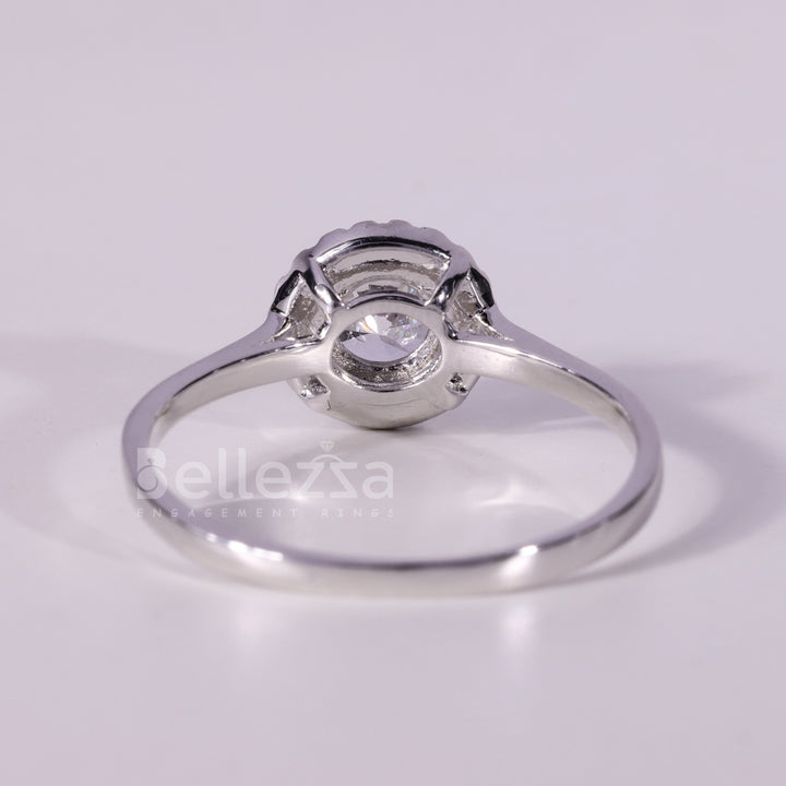0.50CT Round Cut Diamond Halo Setting Moissanite Engagement Ring