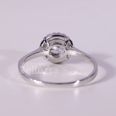 0.50CT Round Cut Diamond Halo Setting Moissanite Engagement Ring