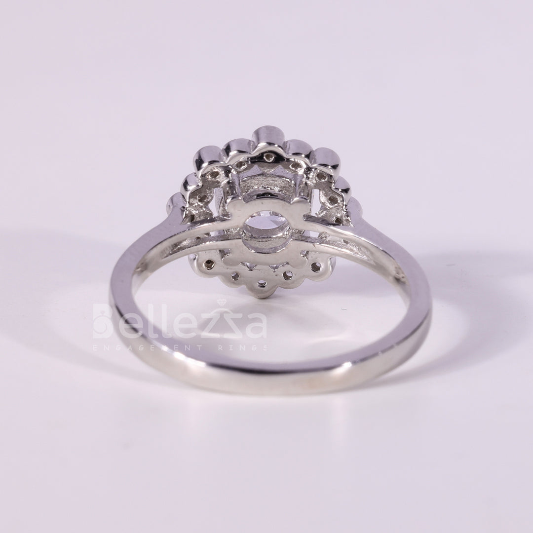 1.0CT Round Cut Unique Cluster Bezel Setting Engagement Ring