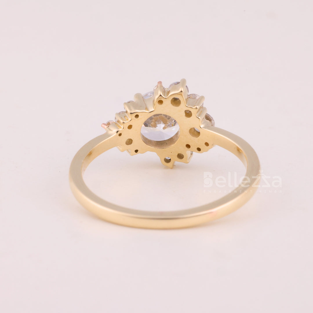 1.0CT Round Cut Cluster Diamond Moissanite Engagement Ring