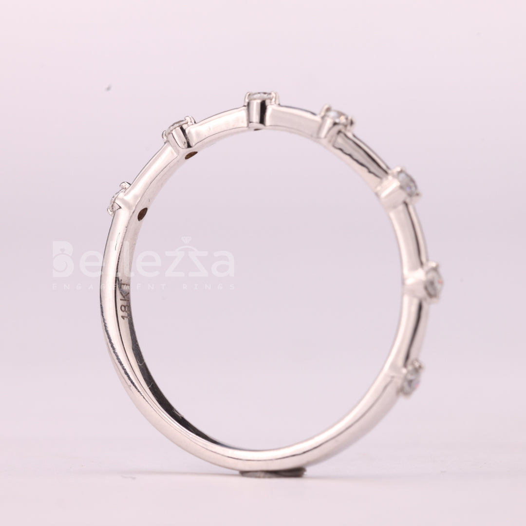 Round Cut Petite Pave Setting Moissanite Wedding Band