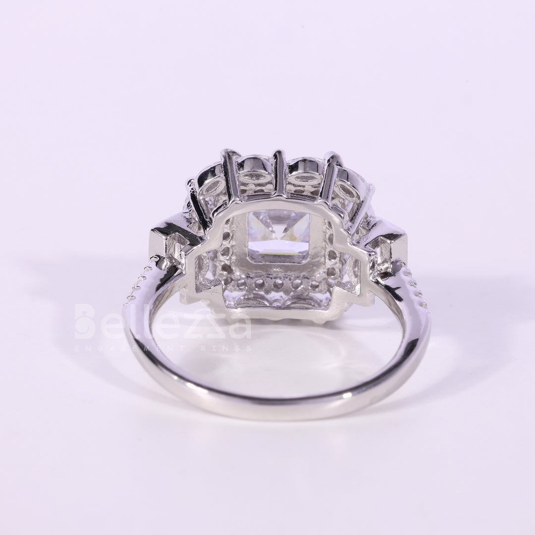 1.0CT Asscher Cut Cluster Diamond Moissanite Engagement Ring