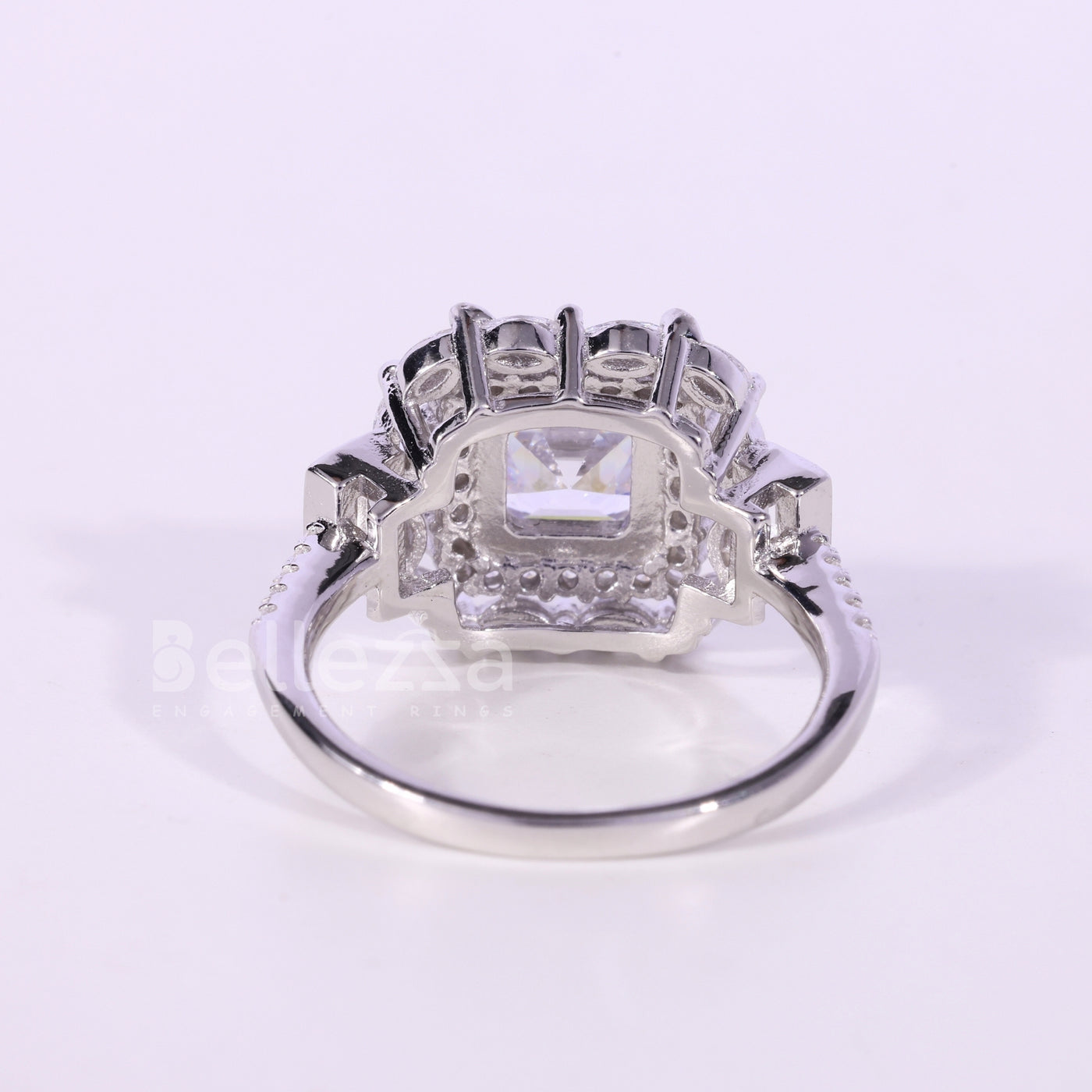 1.0CT Asscher Cut Cluster Diamond Moissanite Engagement Ring
