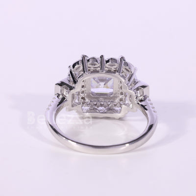 1.0CT Asscher Cut Cluster Diamond Moissanite Engagement Ring