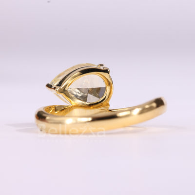 1.50CT East-West Pear Cut Yellow Solitaire Curved Engagement Ring
