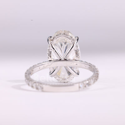3.0CT Oval Cut Hidden Halo Pave Setting Moissanite Engagement Ring