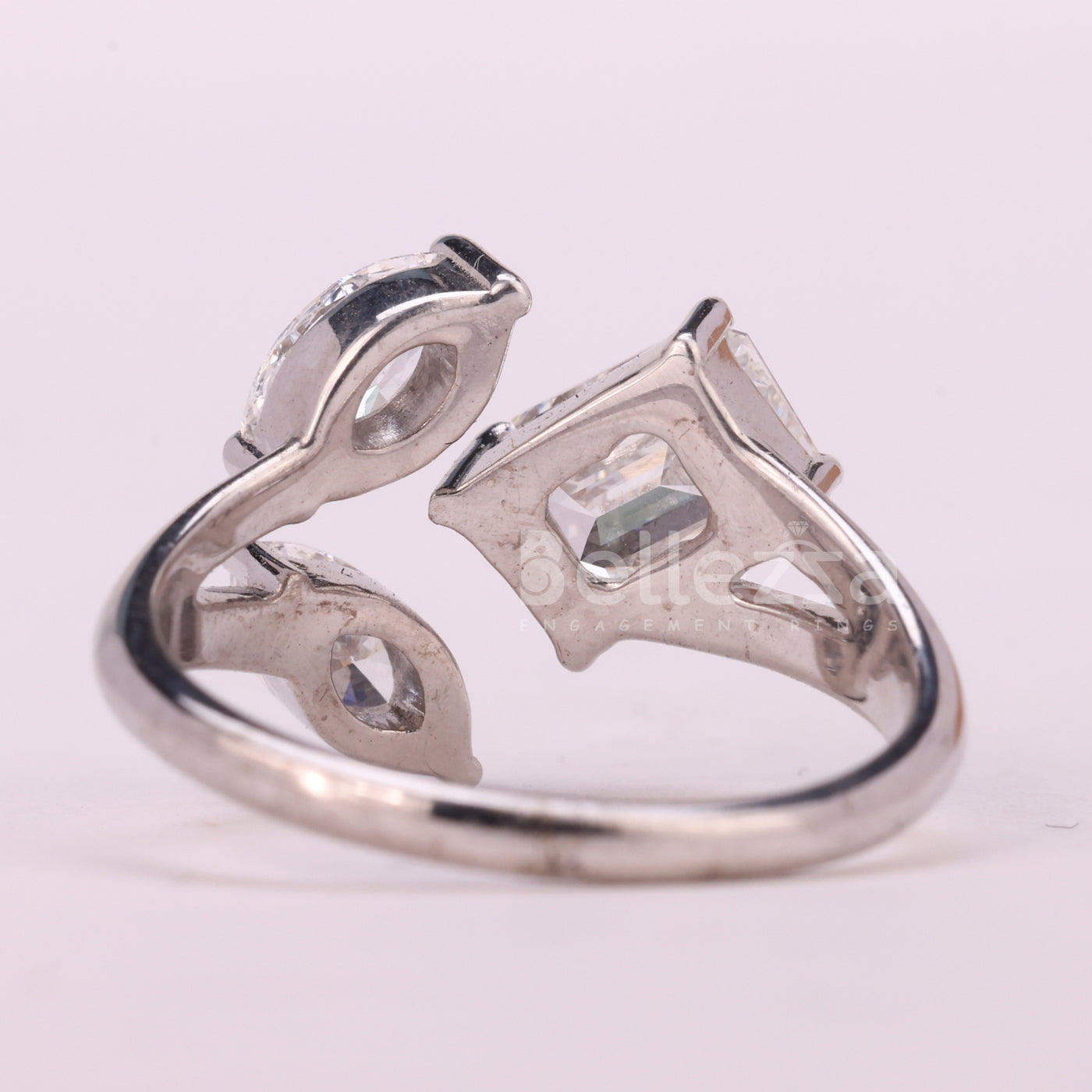 1.50TCW Emerald & Marquise Unique Open Three Stone Engagement Ring