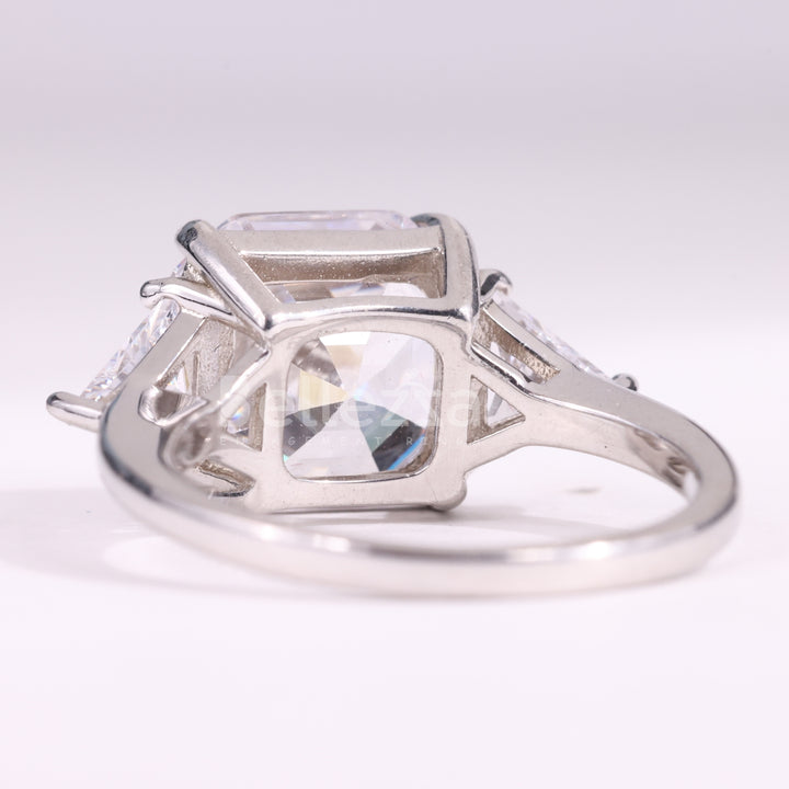 2.0CT Asscher Cut Three Stone Moissanite Engagement Ring