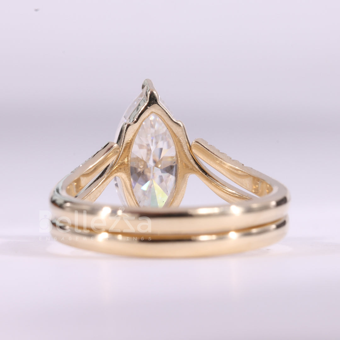 2.0CT Marquise Cut Cluster Set Curved Moissanite Bridal Ring Set