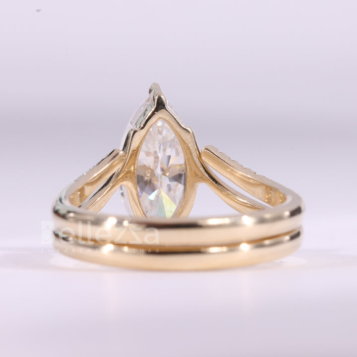 2.0CT Marquise Cut Cluster Set Curved Moissanite Bridal Ring Set