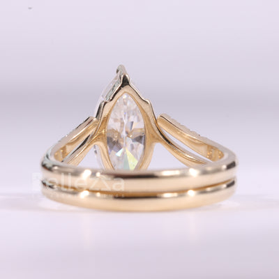 2.0CT Marquise Cut Cluster Set Curved Moissanite Bridal Ring Set