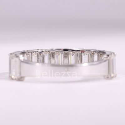 Emerald Cut Half Eternity Moissanite Wedding Band