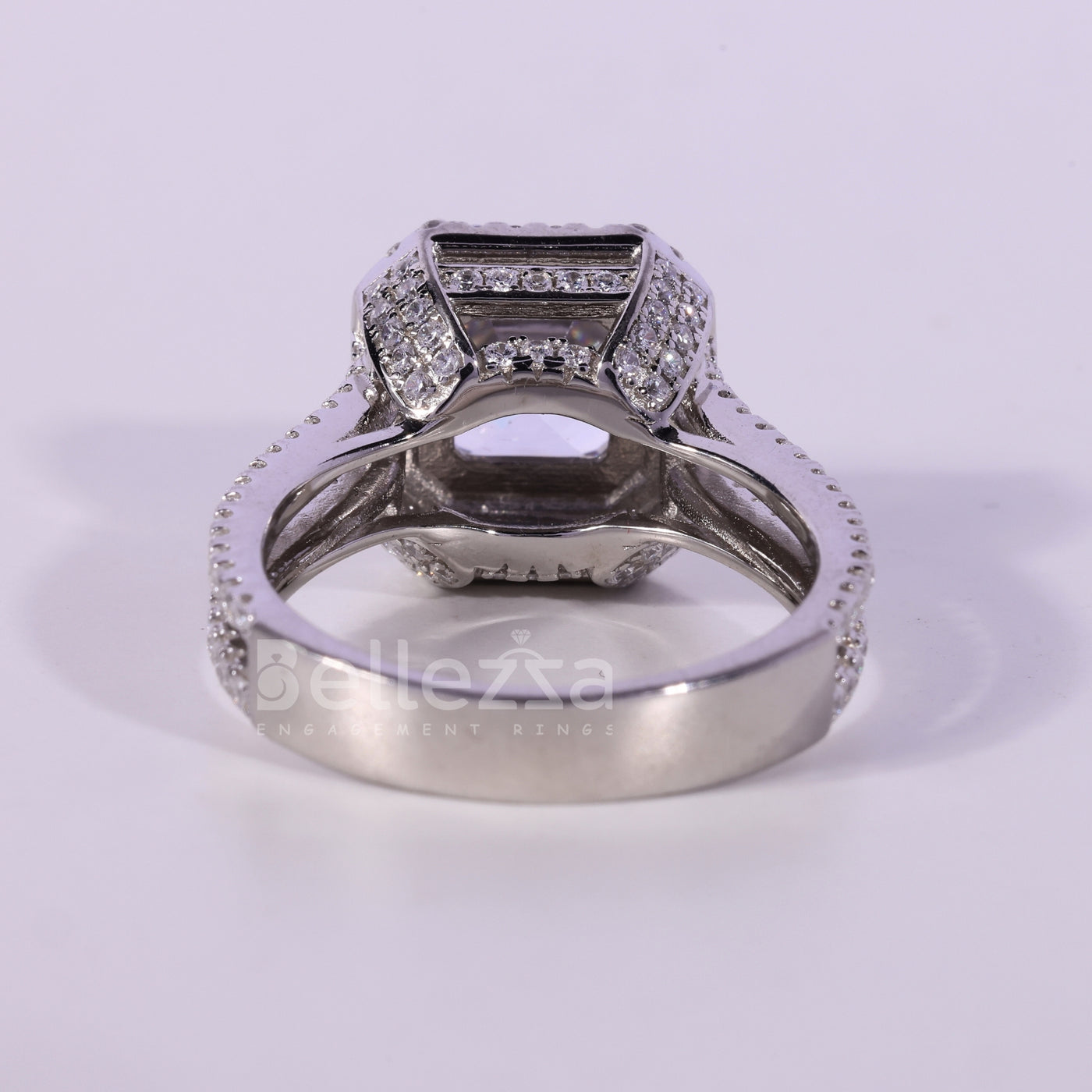 1.50CT Asscher Cut Halo Moissanite Engagement Ring