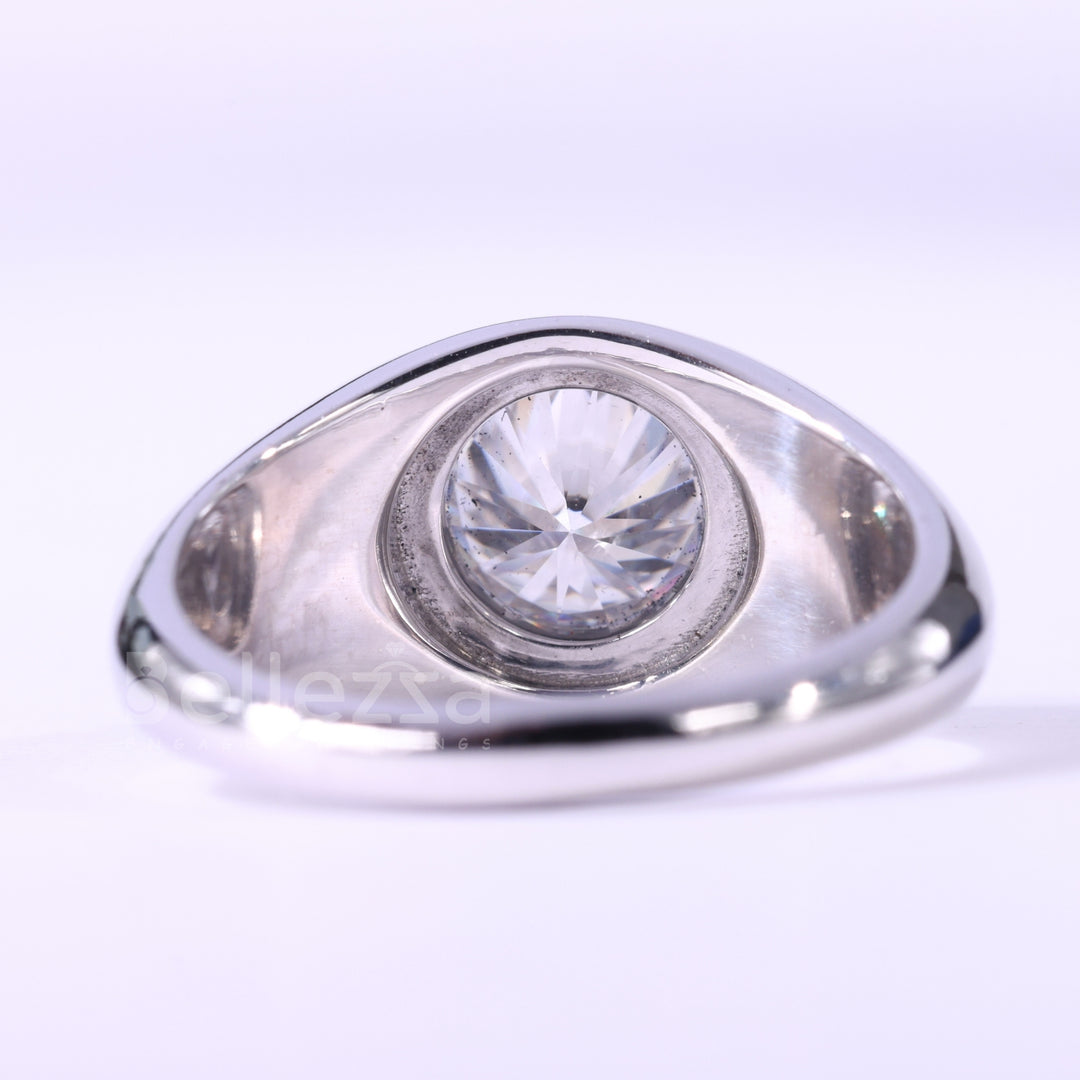 1.0CT Round Cut Bezel Setting Moissanite Dome Style Engagement Ring