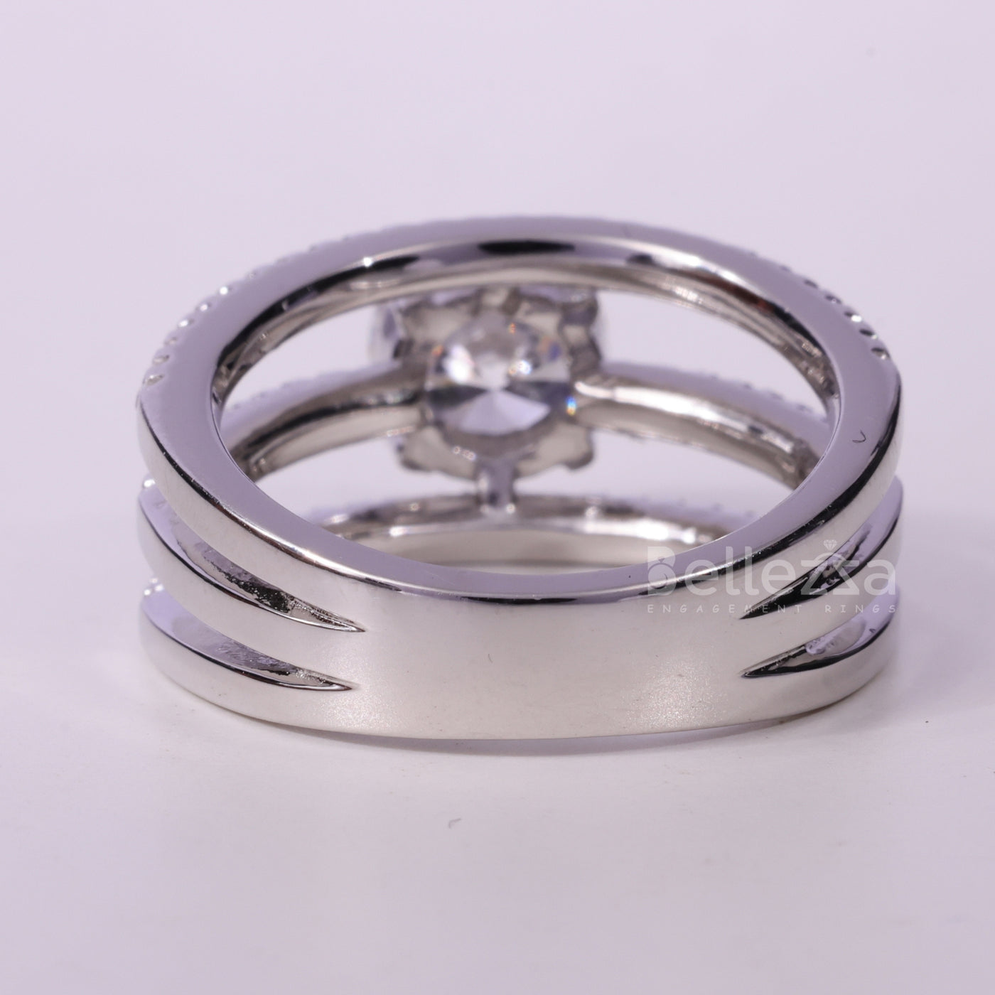 1.0CT Round Cut Unique Two Row Pave Setting Engagement Ring