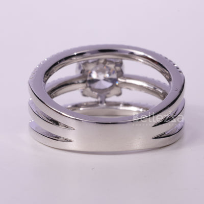 1.0CT Round Cut Unique Two Row Pave Setting Engagement Ring