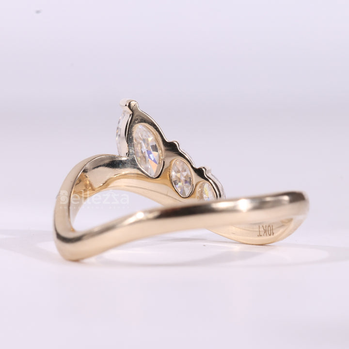 Marquise Cut Three Stone Unique Curved Moissanite Wedding Band