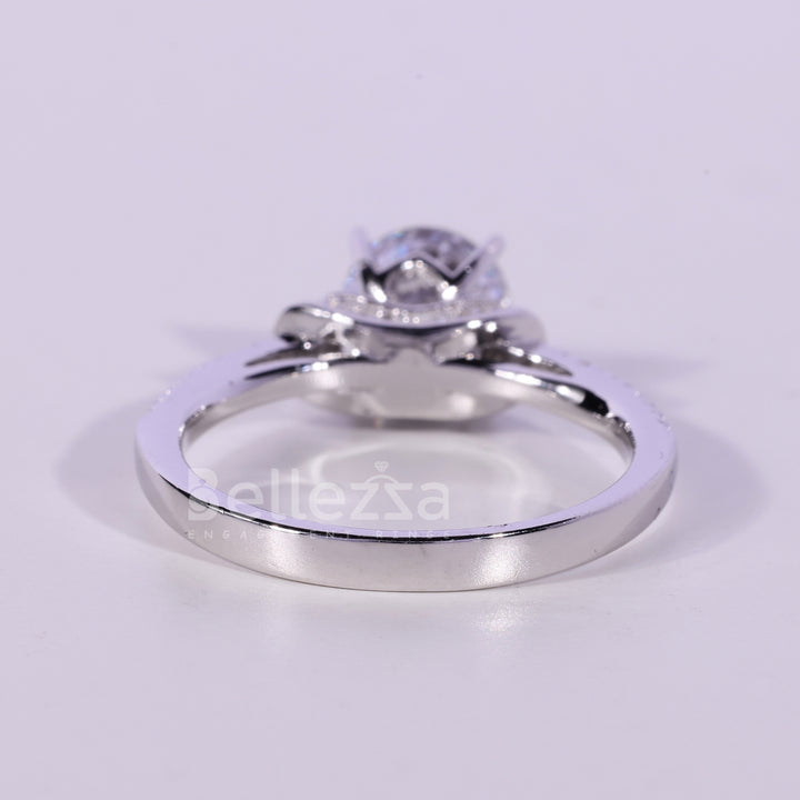 0.75CT Round Cut Diamond Pave Setting Moissanite Engagement Ring