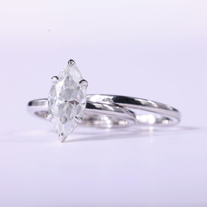 1.50CT Marquise Cut Solitaire Moissanite Plain Bridal Ring Set