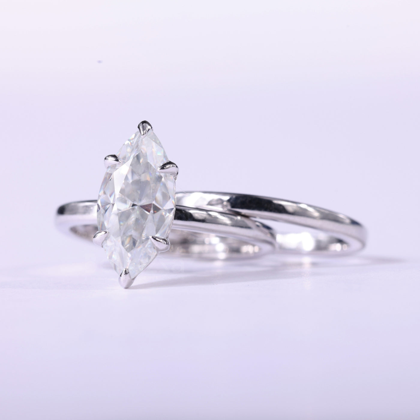 1.50CT Marquise Cut Solitaire Moissanite Plain Bridal Ring Set