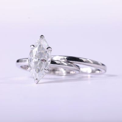 1.50CT Marquise Cut Solitaire Moissanite Plain Bridal Ring Set
