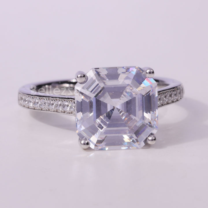 2.0CT Asscher Cut Pave Setting Moissanite Engagement Ring
